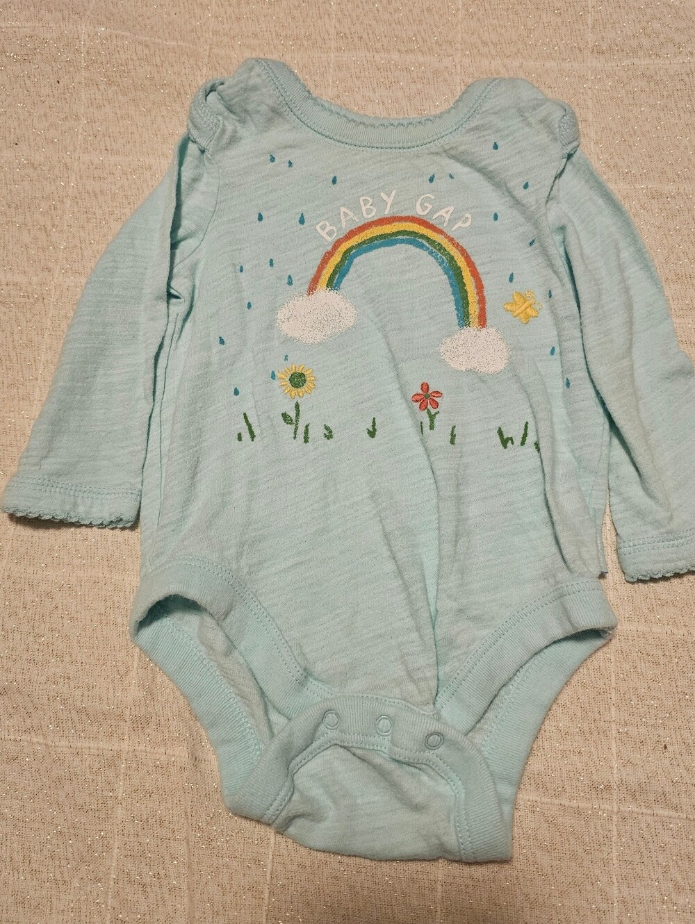 GAP Blue Rainbow & Floral Long Sleeve One Piece | Size 3–6 Months